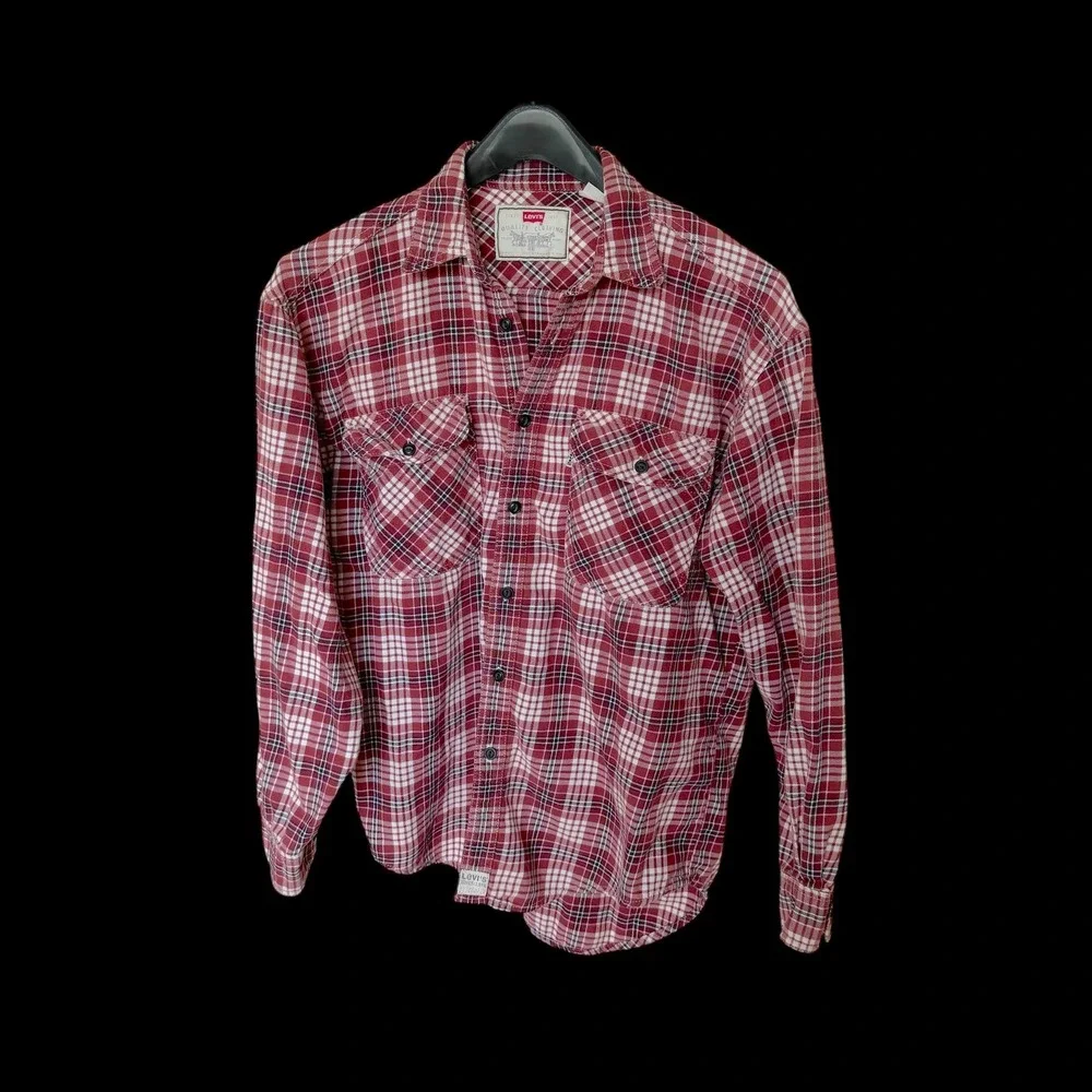 Levis Plaid Button Down Shirt Red White Black‎ Long Sleeve Cotton Medium